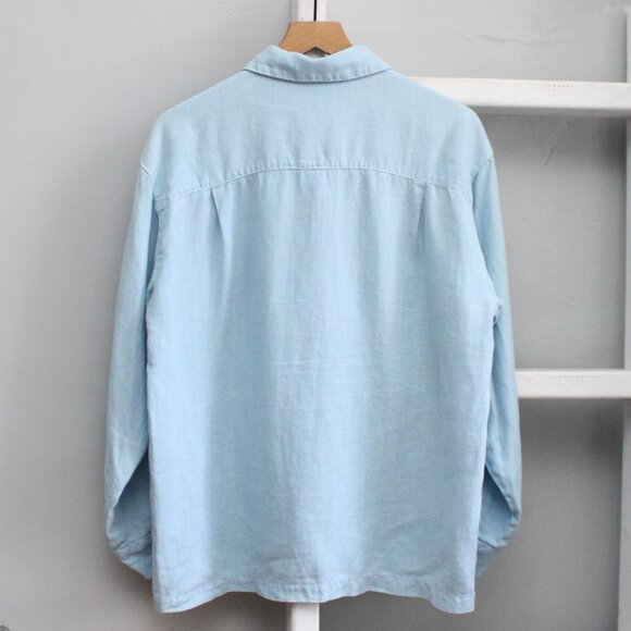 Cut Loose VTG Y2K Light Blue Linen Long Sleeve Button-Up Shirt Size 8 / Medium - Picture 2 of 7